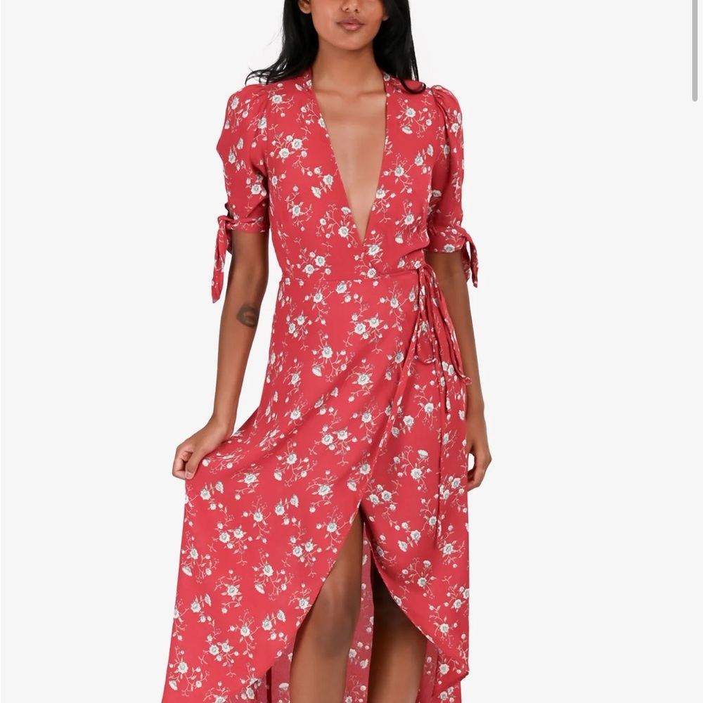 Reformation Red Floral High Low Dress